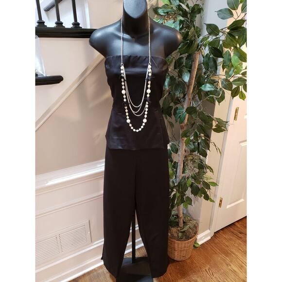 Spiegel Jumpsuit Womens Size 16 Black Solid Strapless Peplum Back Zipper - Picture 1 of 13